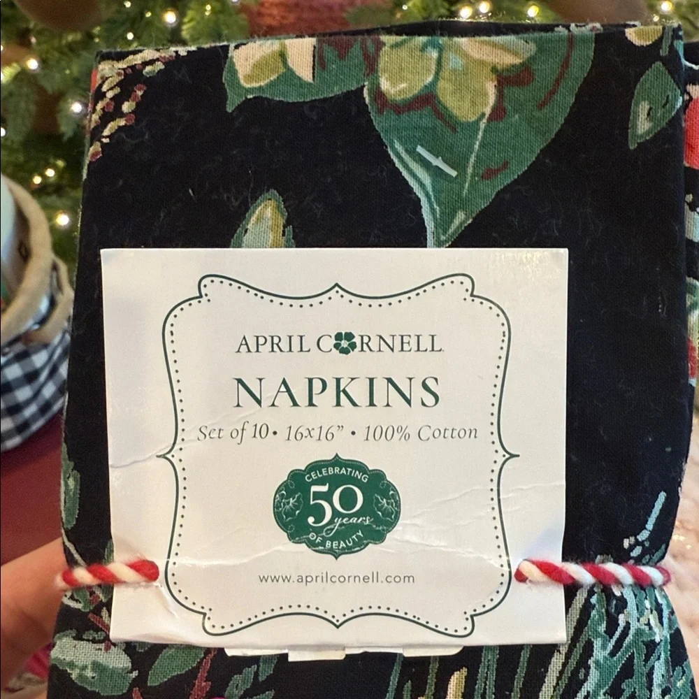 April Cornell dinner napkins set of 10 black with red floral